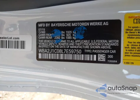 2020 BMW 230I from USA, damaged, VIN WBA2J1C08L7E59750